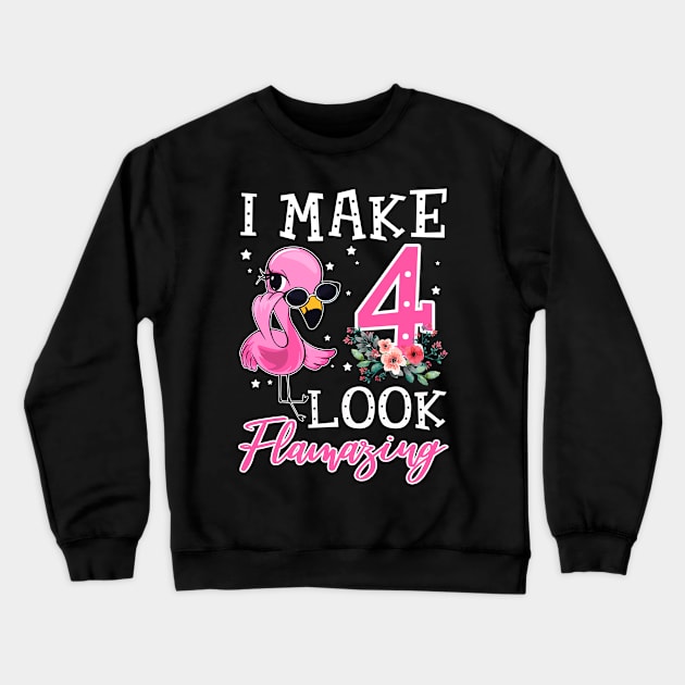 Kids I Make 4 Look Flamazing Flamingo Birthday Crewneck Sweatshirt by Bensonn